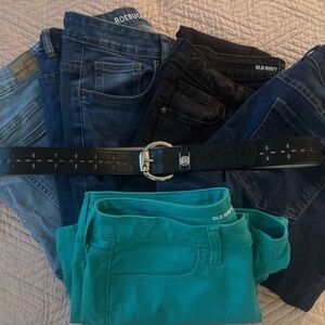 Old Navy Black Leather Belt with Silver Buckle